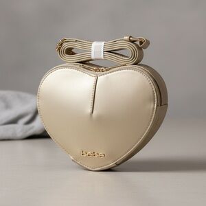 bebe Heart Crossbody Bag Gold Champagne Metallic Zip Around Purse NWT